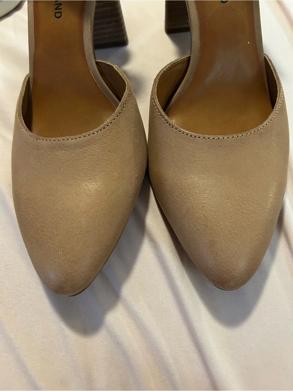 Lucky Brand Beige Pointed Toe Ankle Strap Block Heels